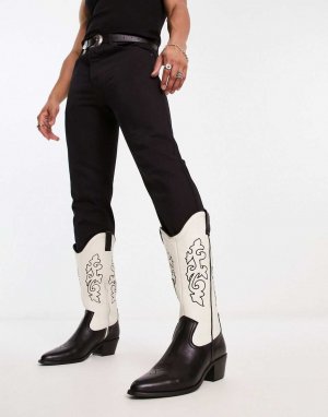 Ботинки на каблуке в стиле вестерн ASOS DESIGN из контрастной черной и кремовой кожи