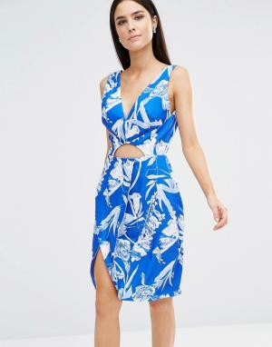 Голубое платье с V-образным вырезом Stylestalker. Цвет: синий
