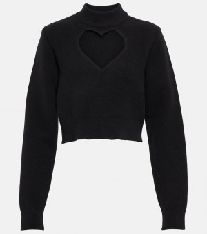 Укороченный свитер из натуральной шерсти Keyhole ALAÏA, черный Alaïa