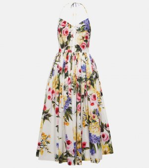 Платье миди из хлопкового поплина с цветочным принтом , мультиколор Dolce&Gabbana