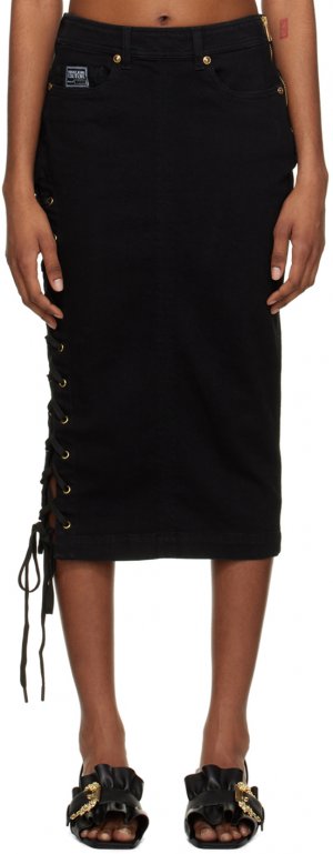 Черная джинсовая юбка-миди на шнуровке Versace Jeans Couture