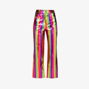 Прямые брюки из искусственной кожи с завышенной талией и эффектом металлик Rainbow , мультиколор Amy Lynn