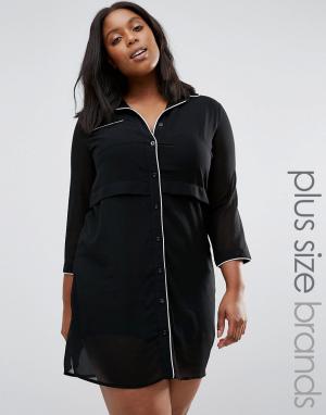 Платье-рубашка с контрастным кантом Plus Praslin. Цвет: черный