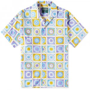 Рубашка с воротником-стойкой и принтом подсолнухов, связанная крючком, синий Gitman Vintage
