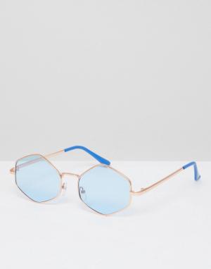 Восьмигранные круглые солнцезащитные очки с синими стеклами AJ Morgan. Цвет: синий
