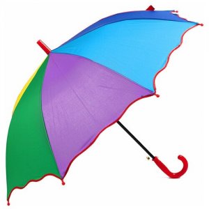 Зонт детский трость Радужный для мальчиков и девочек с волнистой кромкой рисунком Радуга, полуавтоматический зонт-трость, синяя ручка Baziator. Цвет: фиолетовый/красный/голубой/оранжевый/зеленый/желтый/синий/розовый