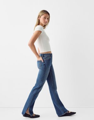 Удобные прямые джинсы с разрезом по бокам , синий Bershka