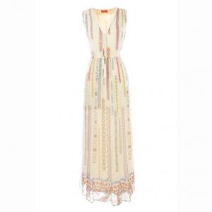 Платье длинное с рисунком и декоративными украшениями RENE DERHY. Цвет: экрю
