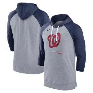 Мужской пуловер с капюшоном и рукавами 3/4, бейсбольный реглан Хизер Серый/Хезер темно-синий Вашингтон Нэшнлс Nike