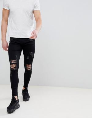 Черные рваные супероблегающие джинсы Good For Nothing. Цвет: черный