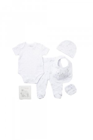 Хлопковый подарочный набор из 6 предметов с вышивкой медведя для ребенка , белый Rock a Bye Baby