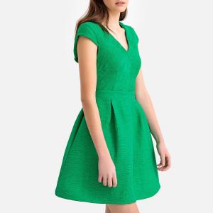 Платье короткое с короткими рукавами и разрезами сзади SUNCOO. Цвет: зеленый