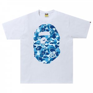 BAPE ABC Камуфляжная футболка с головой большой обезьяны, цвет белый/синий A BATHING APE