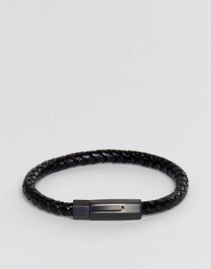 Черный кожаный браслет Okafo Vitaly. Цвет: черный
