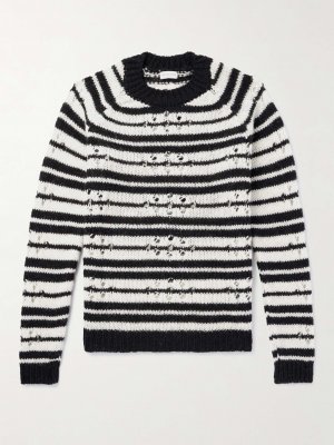Полосатый шерстяной свитер ажурной вязки DRIES VAN NOTEN, черный Noten
