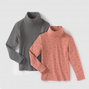 Комплект из 2 тонких пуловеров с длинными рукавами, 3-12 лет R édition. Цвет: рисунок + розовый