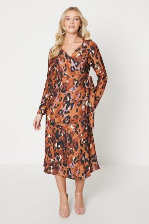 Леопардовое платье миди с запахом , мультиколор Dorothy Perkins
