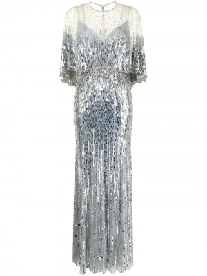 Вечернее платье с кристаллами Jenny Packham. Цвет: синий