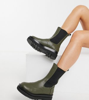 Оливковые ботинки челси из искусственной кожи на массивной подошве Exclusive Nora-Зеленый цвет Z_Code_Z