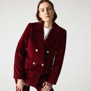 Верхняя одежда Женский двубортный вельветовый пиджак Lacoste. Цвет: бордовый