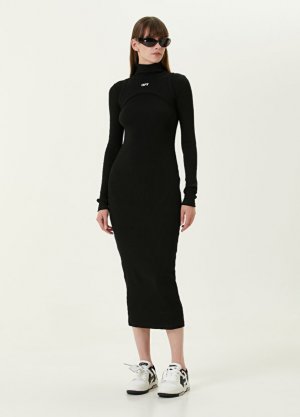 Черное платье-миди с высоким воротником Off-White