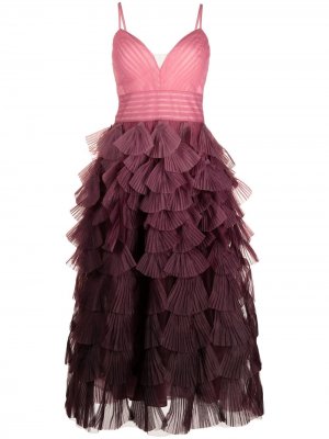 Плиссированное платье с V-образным вырезом Marchesa Notte. Цвет: розовый