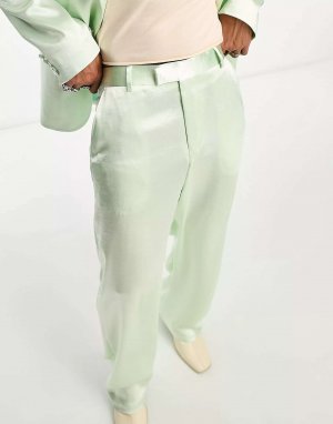 Зеленые атласные широкие костюмные брюки ASOS. Цвет: зеленый