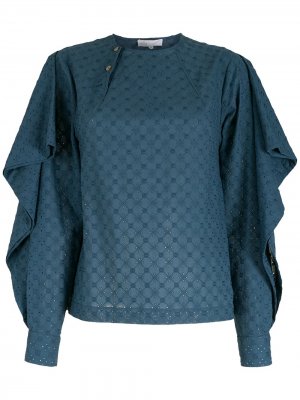 Блузка с оборками и английской вышивкой Nk. Цвет: синий