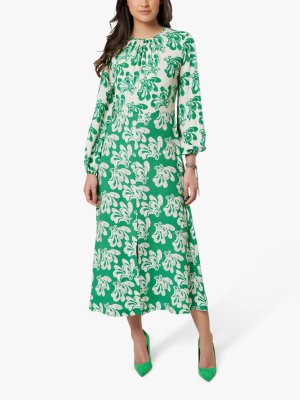 Платье миди со сборками на шее и цветочным принтом , зеленый Closet London