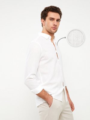 Мужская рубашка из смесового льна Slim Fit с длинным рукавом , буксе белый LCW Vision