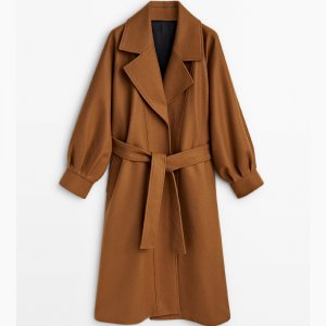 Пальто With Belt, Pleated Detail and Cuffs, красно-коричневый Massimo Dutti