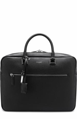 Кожаная сумка для ноутбука с плечевым ремнем Saint Laurent. Цвет: чёрный