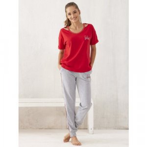 Пижама , короткий рукав, размер 60, красный, серый Relax Mode. Цвет: красный/красный-серый/серый
