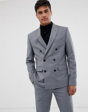 Серый приталенный двубортный пиджак Farah Henderson Smart