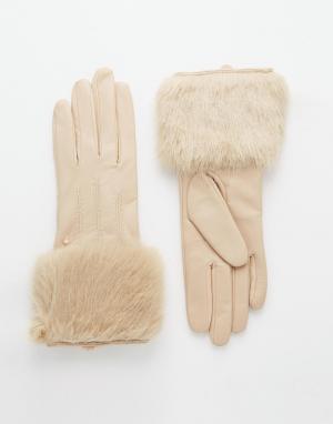 Кожаные перчатки с подкладкой из искусственного меха Metley Ted Baker. Цвет: бежевый