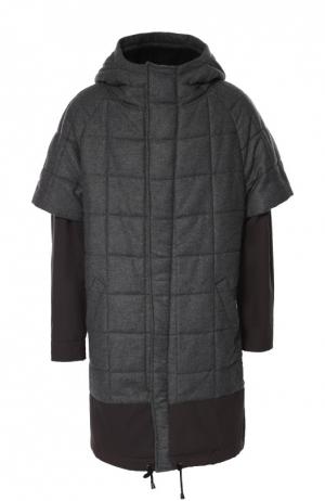 Утепленная стеганая куртка с капюшоном Frankie Morello. Цвет: темно-серый