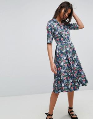 Платье с цветочным принтом и пуговицами -Мульти Uttam Boutique