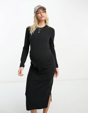 Черное платье миди с длинными рукавами Maternity Threadbare
