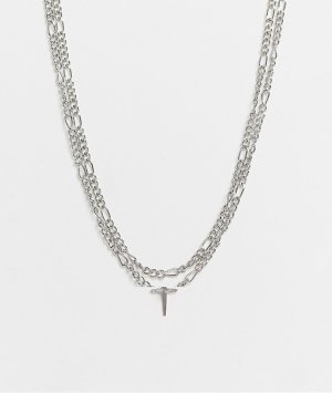 Короткое серебристое ожерелье из двух цепочек с подвеской-крестом -Серебристый ASOS DESIGN