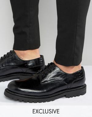 Кожаные туфли дерби с крокодильим эффектом эксклюзивно д Hudson London. Цвет: черный