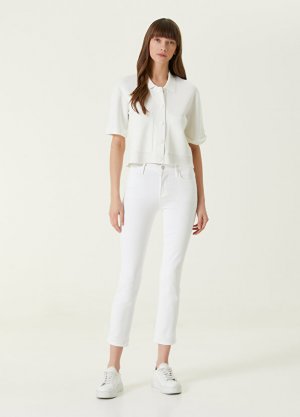 Укороченные белые джинсовые брюки прямого кроя le high Frame Denim. Цвет: белый