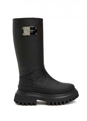 Кожаные ботинки для девочек с черным логотипом Dolce&Gabbana