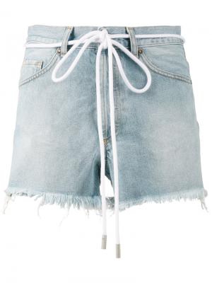 Джинсовые шорты со шнурком и вырезами Off-White. Цвет: синий