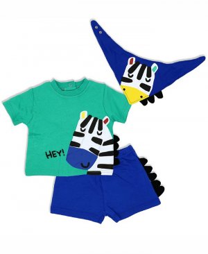 Футболка, шорты и нагрудник с рисунком зебры для маленьких мальчиков, комплект из 3 предметов , мультиколор Lily & Jack