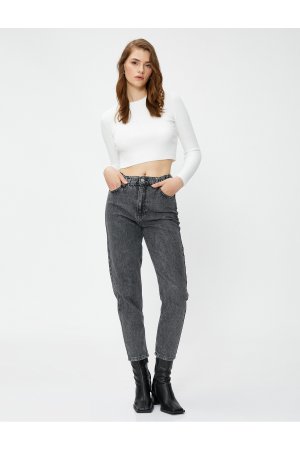 Джинсы с высокой талией и слегка зауженными штанинами — Mom Jeans , черный Koton