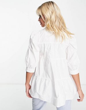 Белая многоярусная свободная рубашка с декорированным воротником ASOS DESIGN Maternity
