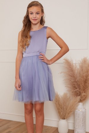 Атласное платье с фатиновой юбкой - Девушки , синий Chi London