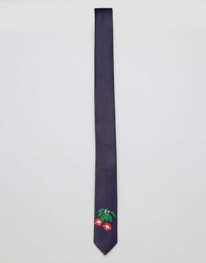Новогодний галстук с принтом SSDD. Цвет: темно-синий