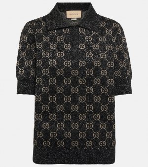 Рубашка поло жаккардовой вязки с эффектом металлик и узором GG GUCCI, разноцветный Gucci