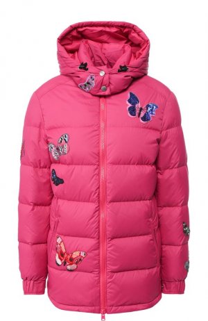 Стеганая куртка с декоративными нашивками и капюшоном Valentino. Цвет: розовый